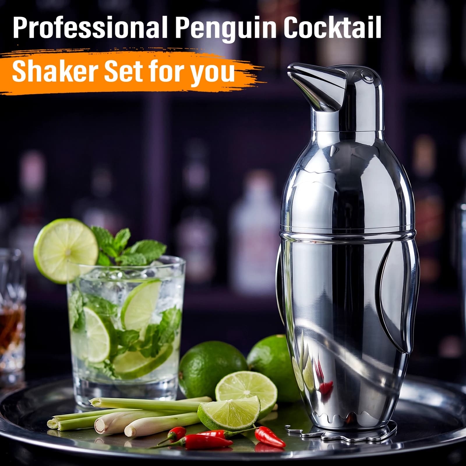 500ml Food Grade 304 Stainless Steel Penguin Cocktail Shaker