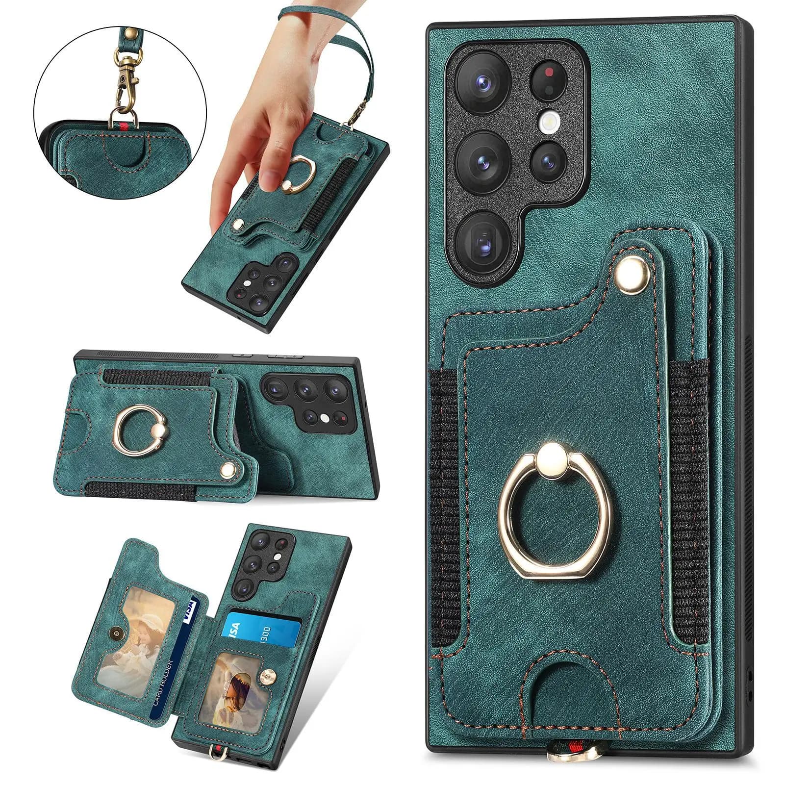 Custodia a portafoglio in pelle con laccetto e anello per OPPO K13X K13 K12S K11X A97 A96 A92 A80 A79 A78 A76 A74 A72, multi-scomparto per 4 carte, con protezione RFID