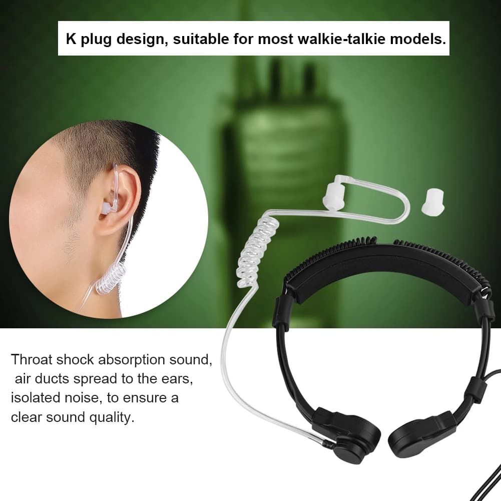 Microfono a Gola per Walkie-Talkie con Auricolare Tipo K, PTT a Dito Retrattile, Tubo Acustico e Auricolari con Microfono a Gola