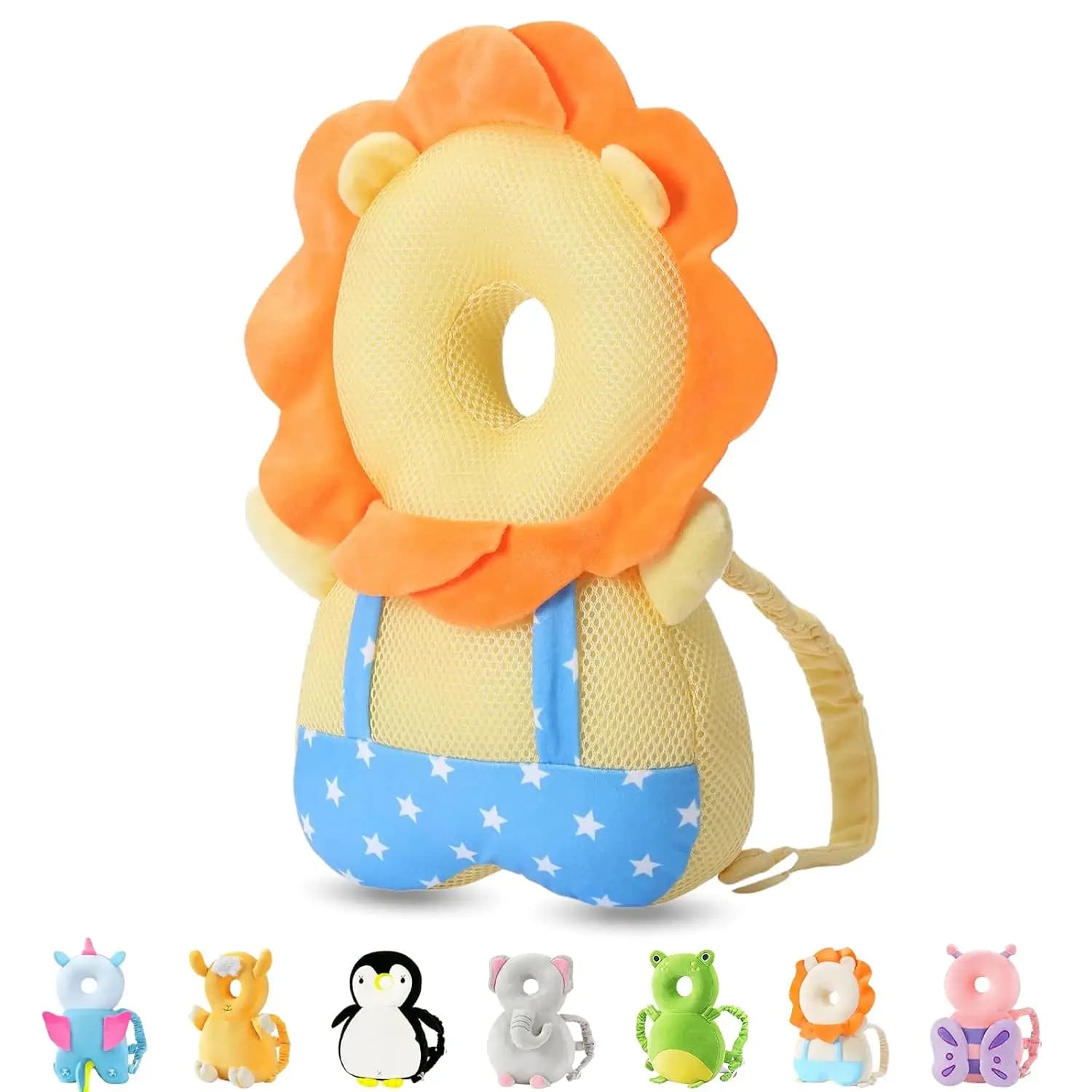 Baby Head Protector Backpack, Toddler Walking Fall Head Protection, Yellow Lion Mesh