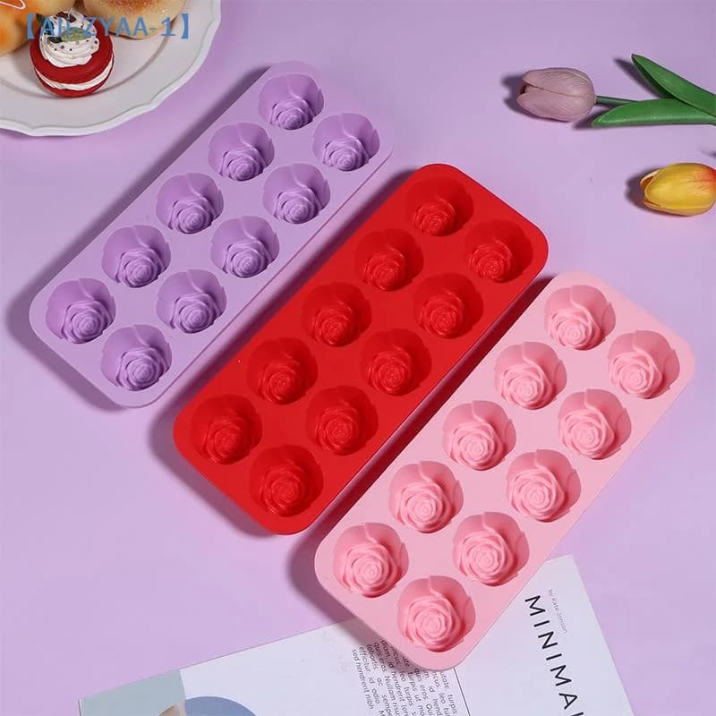 10-Cavity Silicone Rose Cake Mold Nonstick Reusable Baking Pan For DIY Cupcake Chocolate Candle Soap Dessert Decoration 【ZYAA-1】