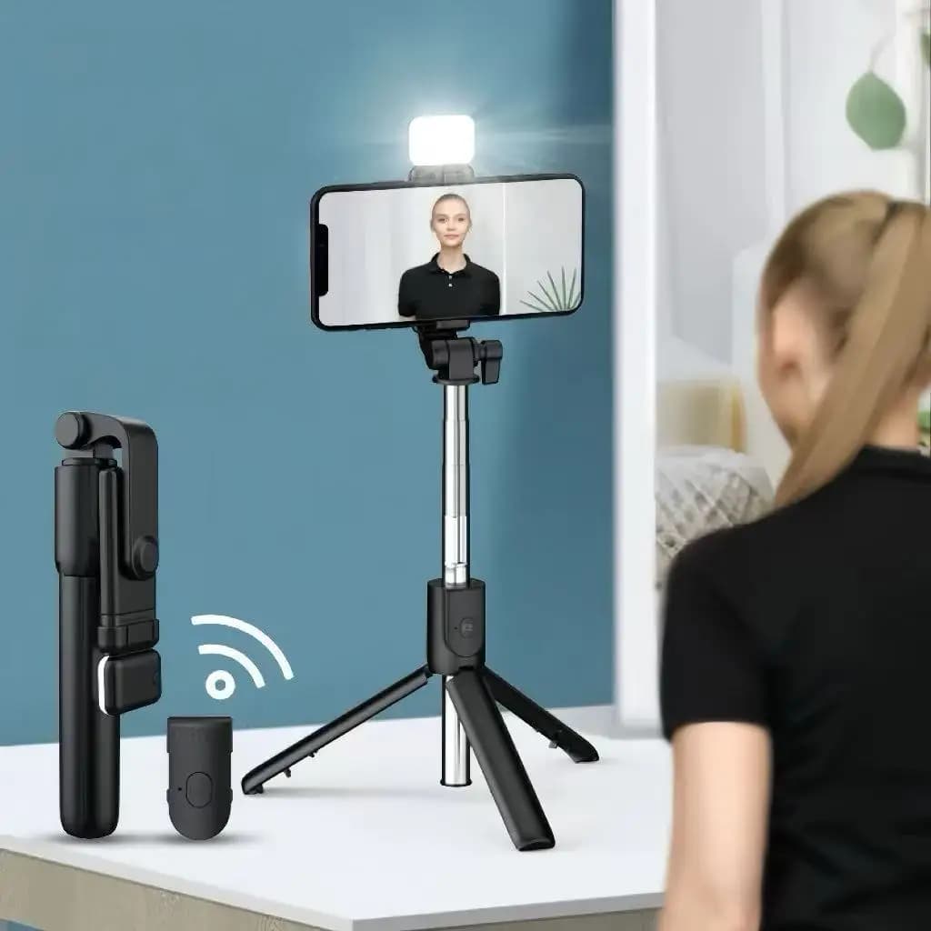 Treppiede portatile per selfie stick con luce di riempimento di bellezza regolabile, telecomando Bluetooth per supporto per telefono iPhone Samsung