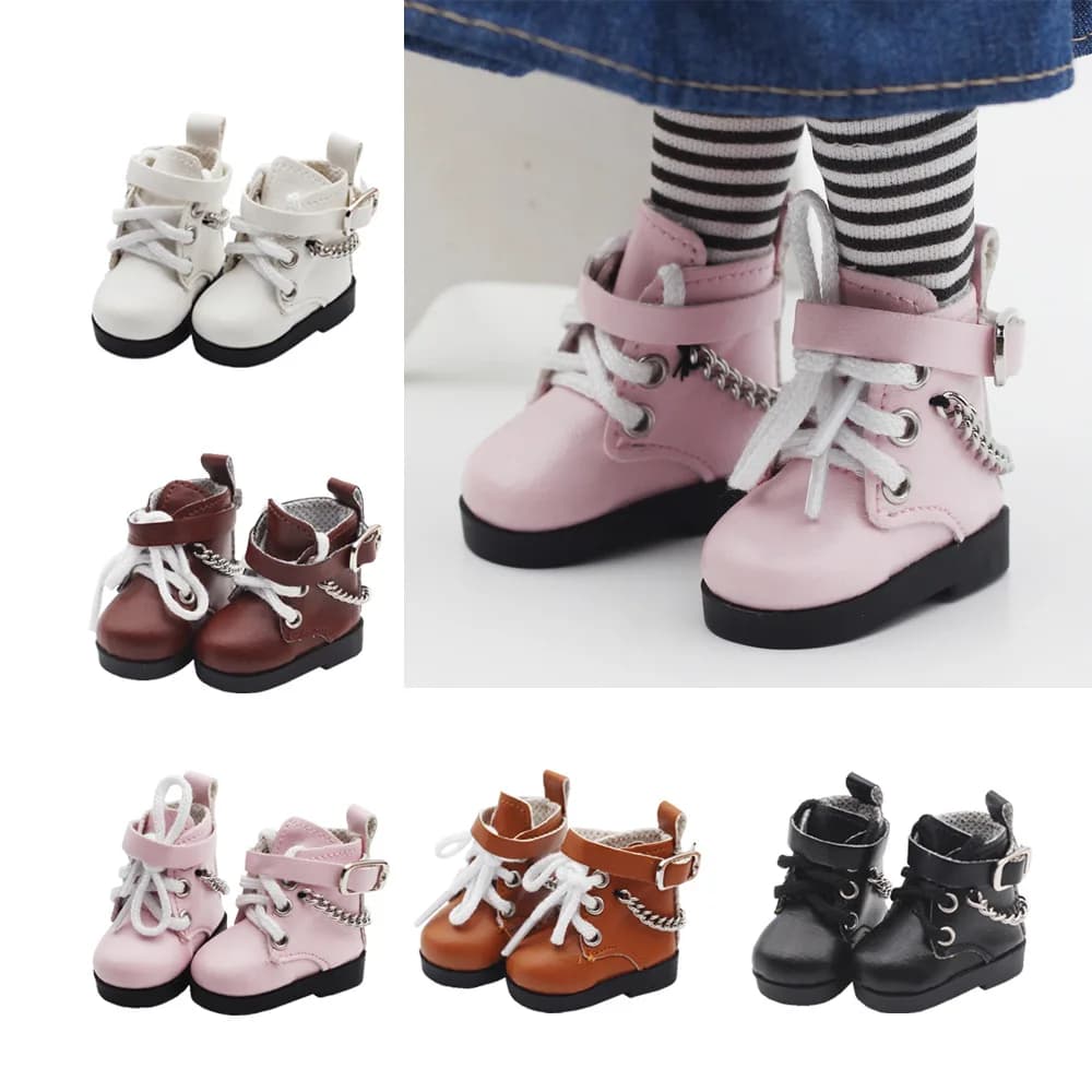 4.5x2cm Leather Shoes for 1/6 Bjd Doll Shoes 15cm Cotton Doll's Boots with Chain