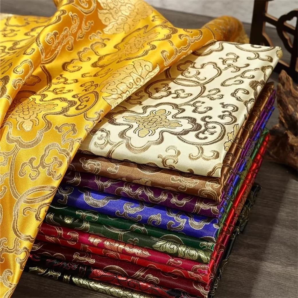 Ancient Costume Hanfu Weaving Brocade Fabric Antique Clothing Festive Scene Decoration Traditional Textile for Special Occasions