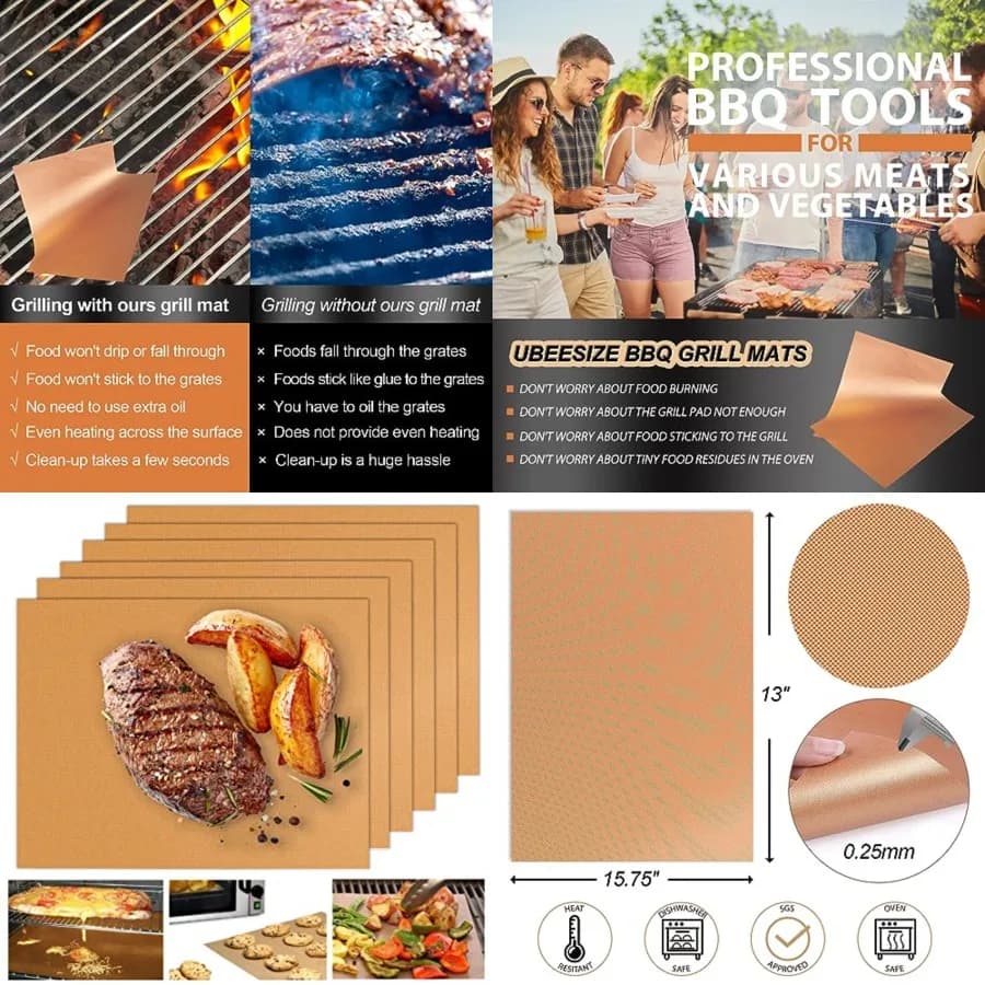 Grill Mats for Outdoor Grill Pack Heavy-Duty, Non-Stick BBQ Grillg Mat Bakg Mats, Reusable, Easy-Clean Gas, Charcoal, Electric