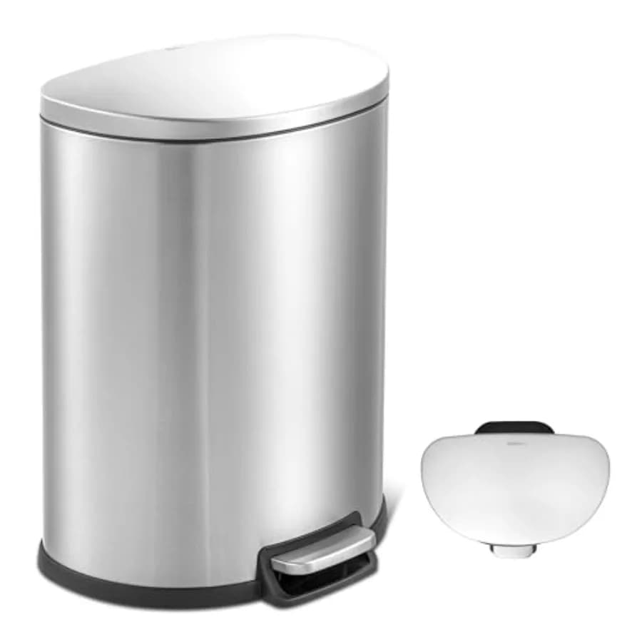 Pattumiera da Cucina a Pedale in Acciaio Inox da 50L (13 Galloni) con Coperchio a Chiusura Morbida, Resistente alle Impronte, Design Moderno Sottile a Forma di D