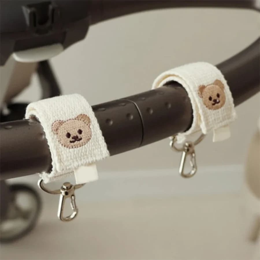 2 pz/set ganci per passeggino gancio per carrozzina orso ricamato in tela per appendere borse per mamma borse per pannolini ganci accessori per passeggini