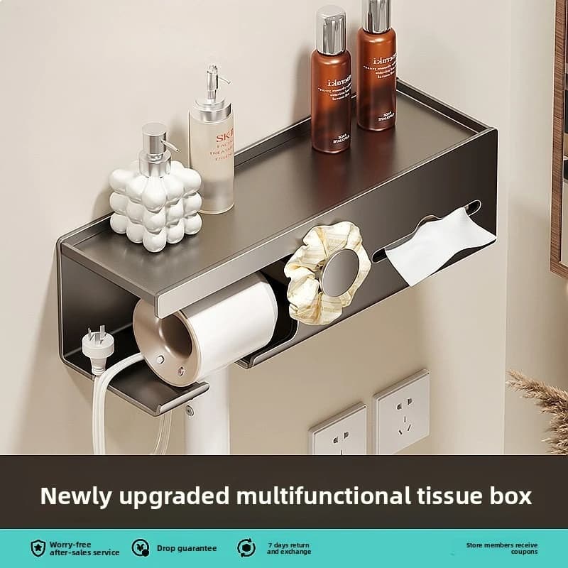 No Punching Hair Dryer Face Towel Integrated Rack Simple Wind Toilet Bathroom Washstand Tissue Box Bracket