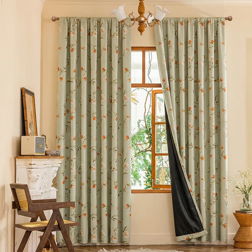 1 Pezzo, Tenda Oscurante Romantica con Stampa Floreale Pastorale, Design Raffinato, Tasca per Asta, Leggera, Resistente, Fodera Completamente Oscurante, Protezione della Privacy, Materiale in Poliestere, Lavabile, Decorazione Oscurante per Finestre e Porte, Ideale per il Riposo, Adatta a Tutte le Stagioni, Utilizzabile in Camere da Letto, Soggiorni, Uffici, Matrimoni, Appuntamenti, Feste, Oscuramento Ambienti
