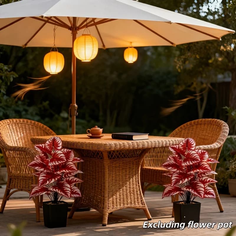 2Pcs High Simulation Red White Striped Plants No Pot for Outdoor Landscape Wedding Housewarm Indoor Fireplace Tabletop Decor