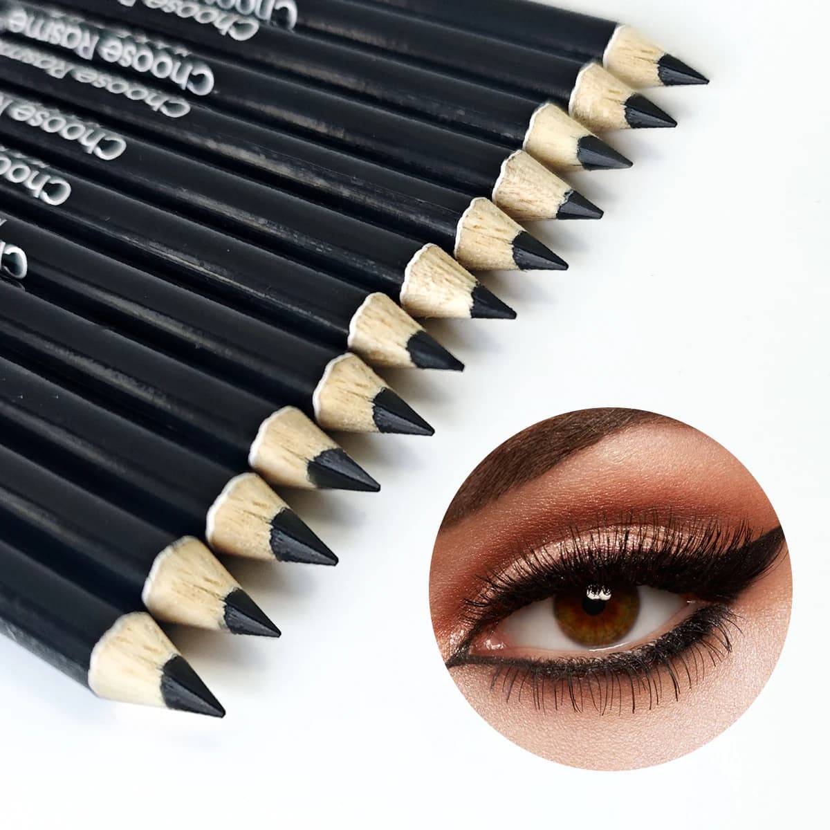 12-piece black eyeliner pencil, wooden rod pen, eyeliner with solid black hook with various tricks, eyeliner, make-up