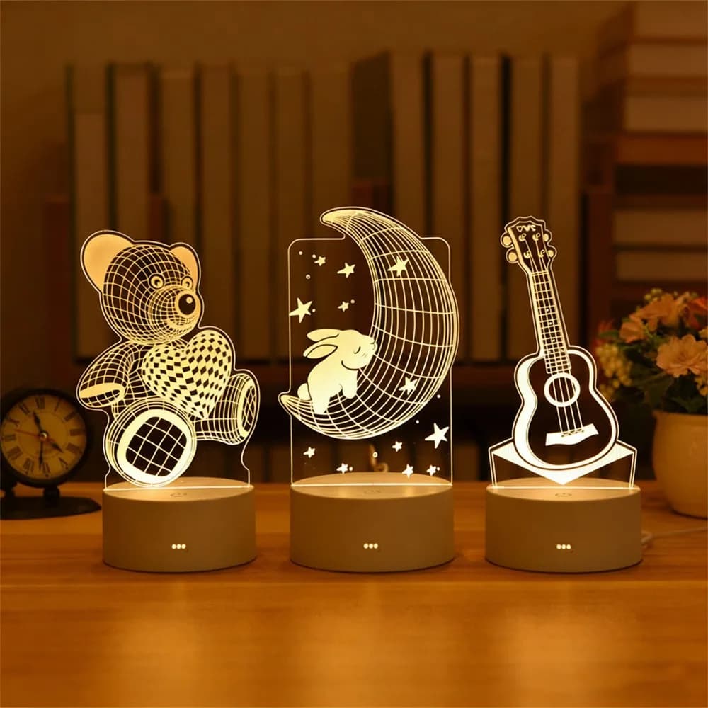 Lampada Notturna LED 3D in Acrilico, Regalo per Matrimoni, Compleanni, Feste, Bambini, Festa della Mamma, Decorazione Camera da Letto, Lampada al Neon USB