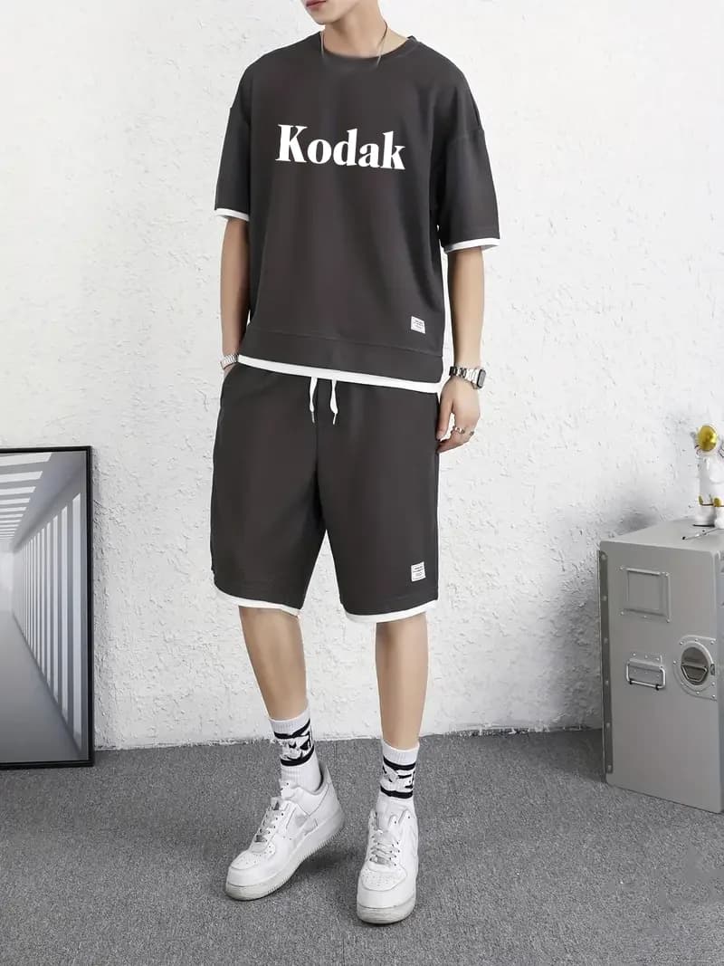 Summer Set Jinkodaio with Print Lettering - Sleeve T-shirt Court + Men's Shorts - Sporty Complete Casual Breathable for Adults