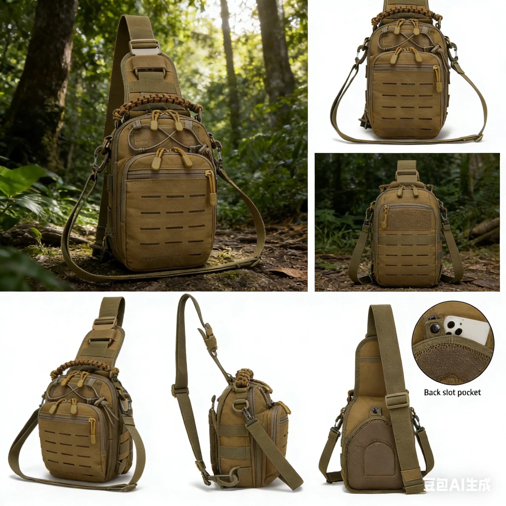 Men's Shoulder Bag, Monospalla Backpack for Travel, Open Sports, Climbing, Military, with Laser Effect, Maschile Side Messenger Bag