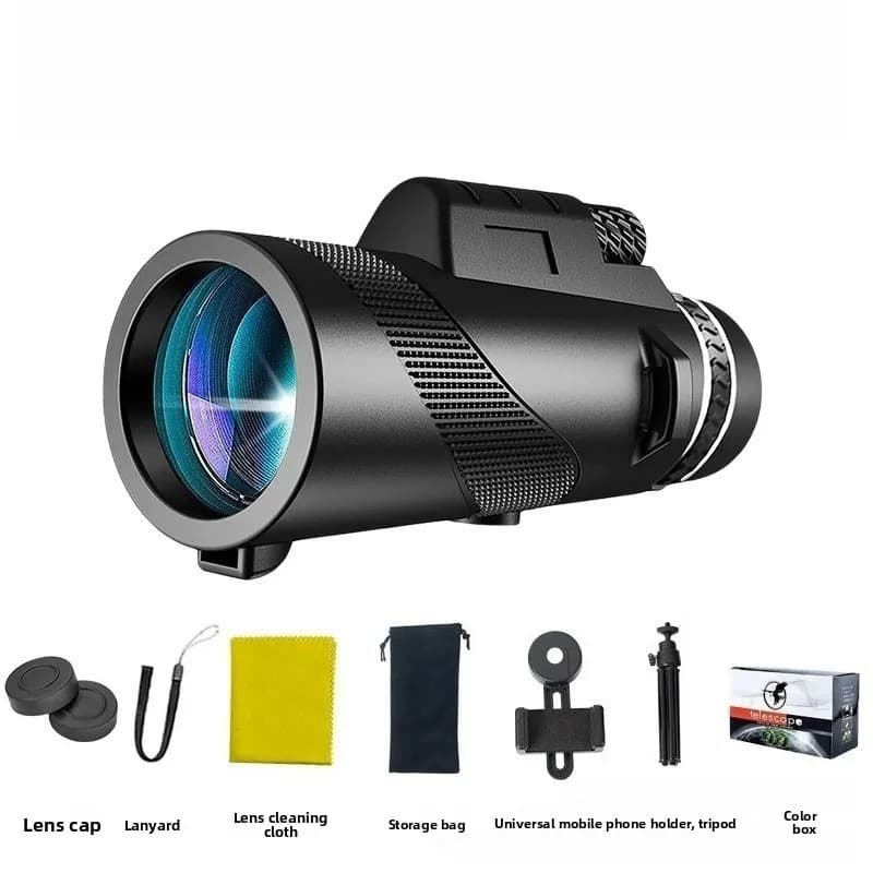 Monocolo HD 80X100 Potente e Portatile per Caccia, Campeggio e Turismo, Telescopio a Lungo Raggio 50000M con Zoom e Treppiede, Clip per Telefono