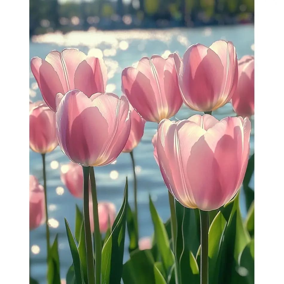 RUOPOTY Diamond Painting Handmade Pink Tulip Crafts Diy Kits For Beginners Flower Full Round Paint By Diamonds Wall Art Decorati