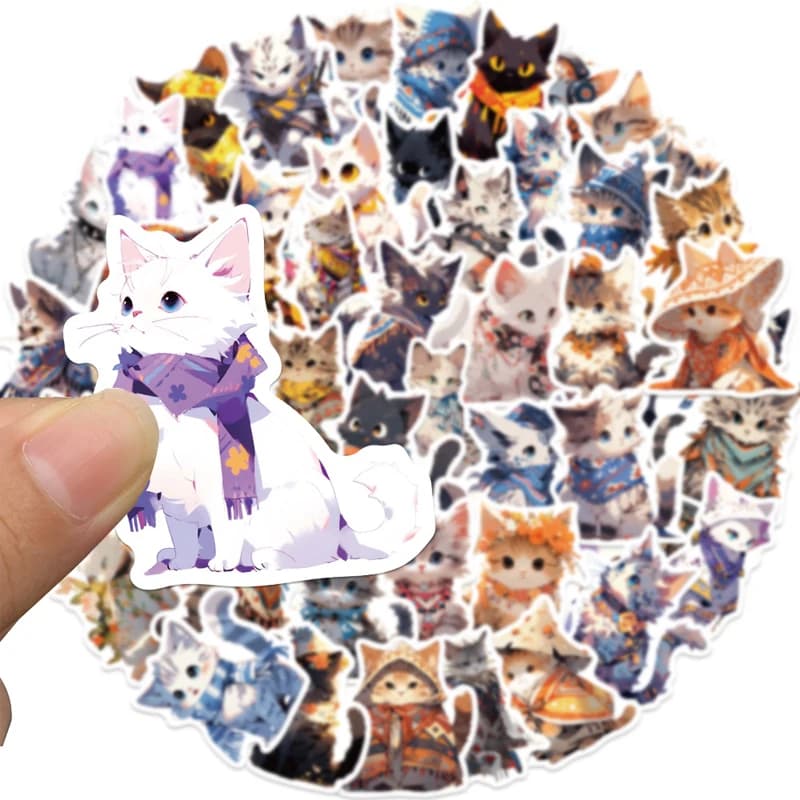 50Pcs Cat Stickers Pack Kawaii Waterproof Vinyl Stickers for Water Bottles Laptops Luggage Funny Aesthetic Sticker Collection