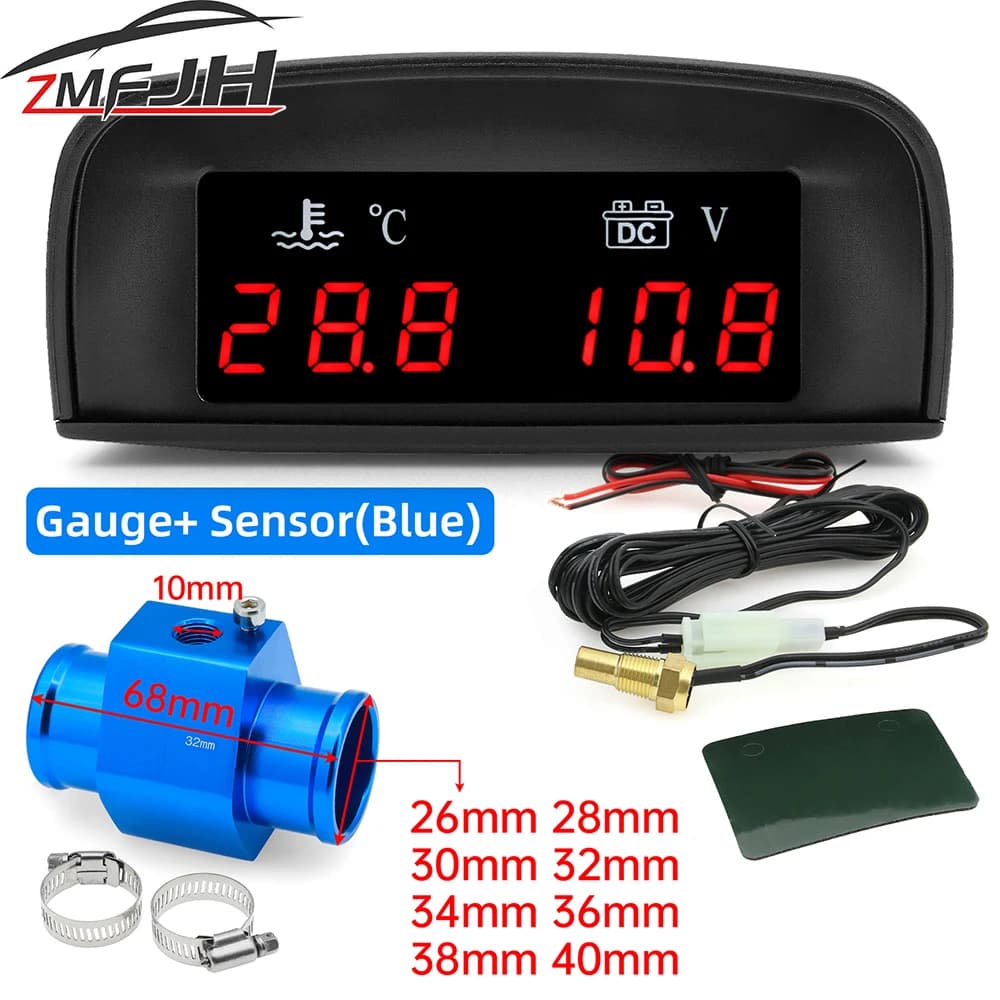2 In 1 indicatore di temperatura dell'acqua per auto + indicatore di tensione Display LCD voltmetro digitale per indicatore di temperatura dell'acqua con adattatore per sensore 1/8 NPT 12V 24V