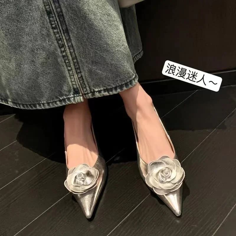 Scarpe da donna sandali Mocassini con tacco alto Scarpe da donna eleganti Tacchi bassi Sposa da sposa Punta a punta Scarpe da sera da sera in oro rosa