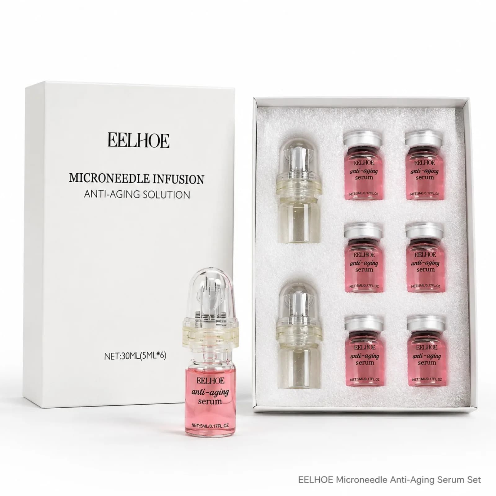 0.25mm Microneedle Roller Anti Aging Serum System to Leave Skin Firmer & Smoother with Collagen & Hyaluronic Acid Serum Suitable