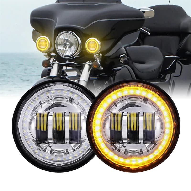4.5" 4 1/2 Inch Motorcycle LED Fog Passing Auxiliary Light DRL Amber Turn Signal Light for Harley Touring Electra Glide Dyna