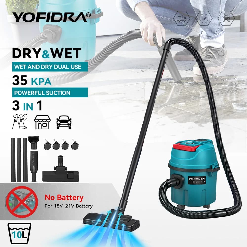 YOFIDRA 3IN1 Aspirapolvere Elettrico Wet & Dry 35kPa Wireless Home Car Cleaner Con Serbatoio Portatile 10L Per Makita Batteria Spille