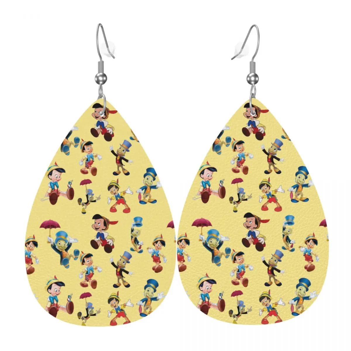 Orecchini a goccia in pelle personalizzati con Pinocchio dei cartoni animati, accessori gioiello da donna per San Valentino