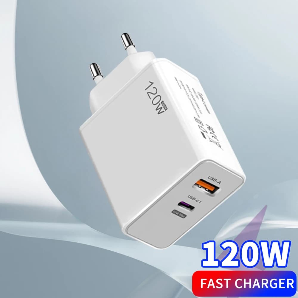 Caricabatterie rapido USB da 120 W con cavo di tipo C Adattatore di ricarica rapida per iPhone 16 Samsung Xiaomi Huawei PD QC 3.0 Caricabatterie rapido per telefoni