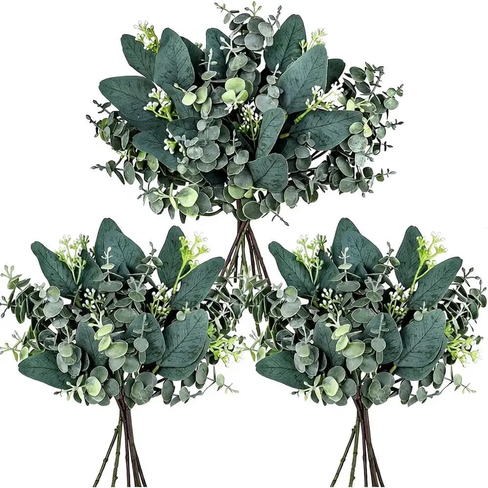 Pack of 20 assorted oval eucalyptus leaves with white seeds for floral arrangements, garlands and green wedding decorations