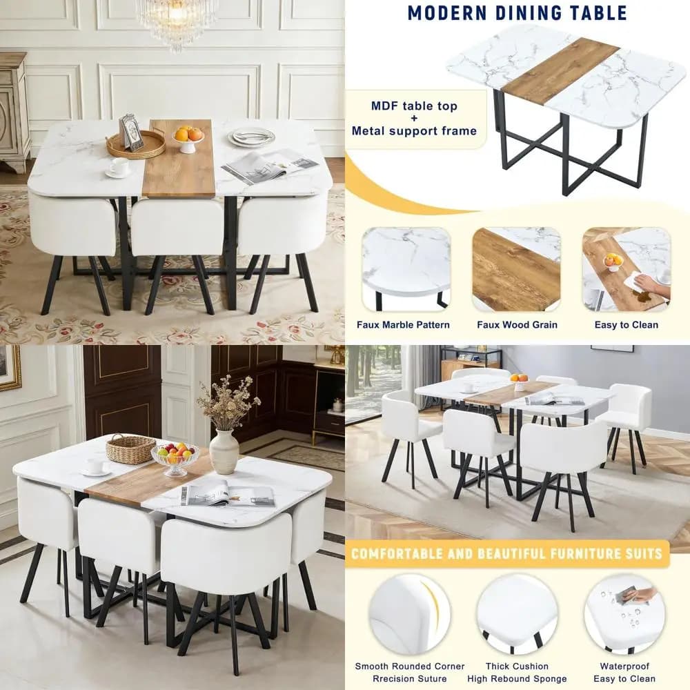7-piece dining set with padded chairs or 6-seat white kitchen table for home, office, conference room