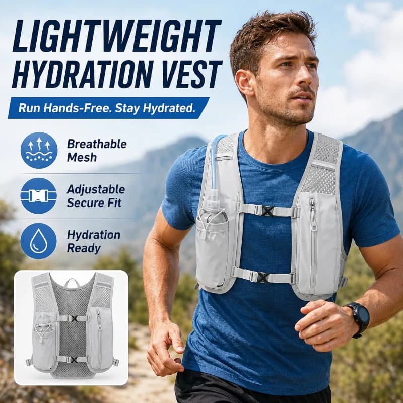 Gilet Idratazione Leggero, Zaino da Corsa Traspirante con Tasche in Rete per Bottiglie d'Acqua, Ideale per Escursionismo, Ciclismo, Maratona
