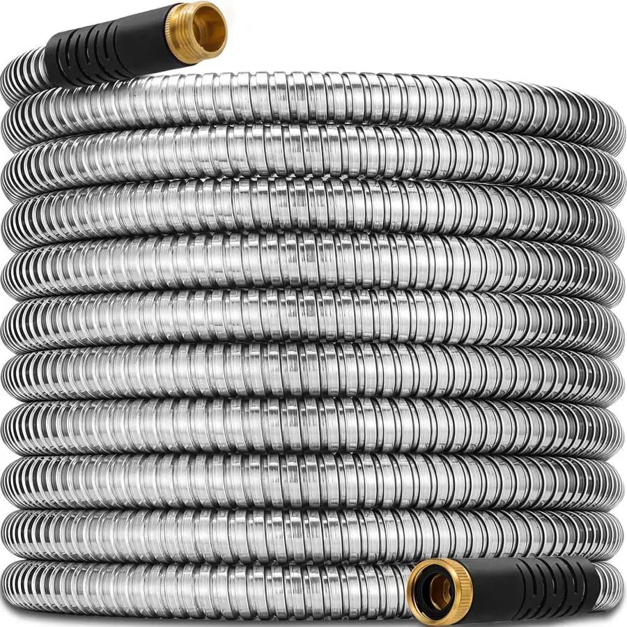 2025 stainless steel garden pipe, metal water hoses updated with 3 4 solid brass fittings, extra durable materials, light