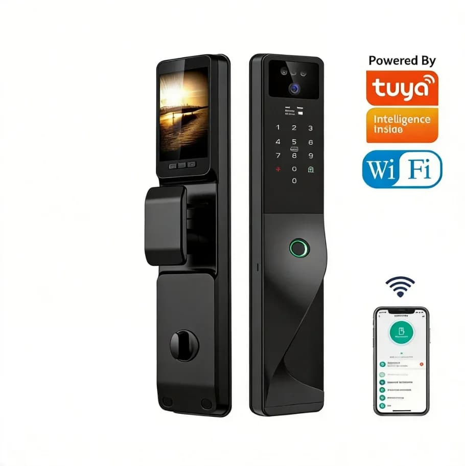 WiFi 3D Facial Recognition Smart Lock Keyless Entry Semiconductor Fingerprint Cloud Storage Smart Wood Door Lock