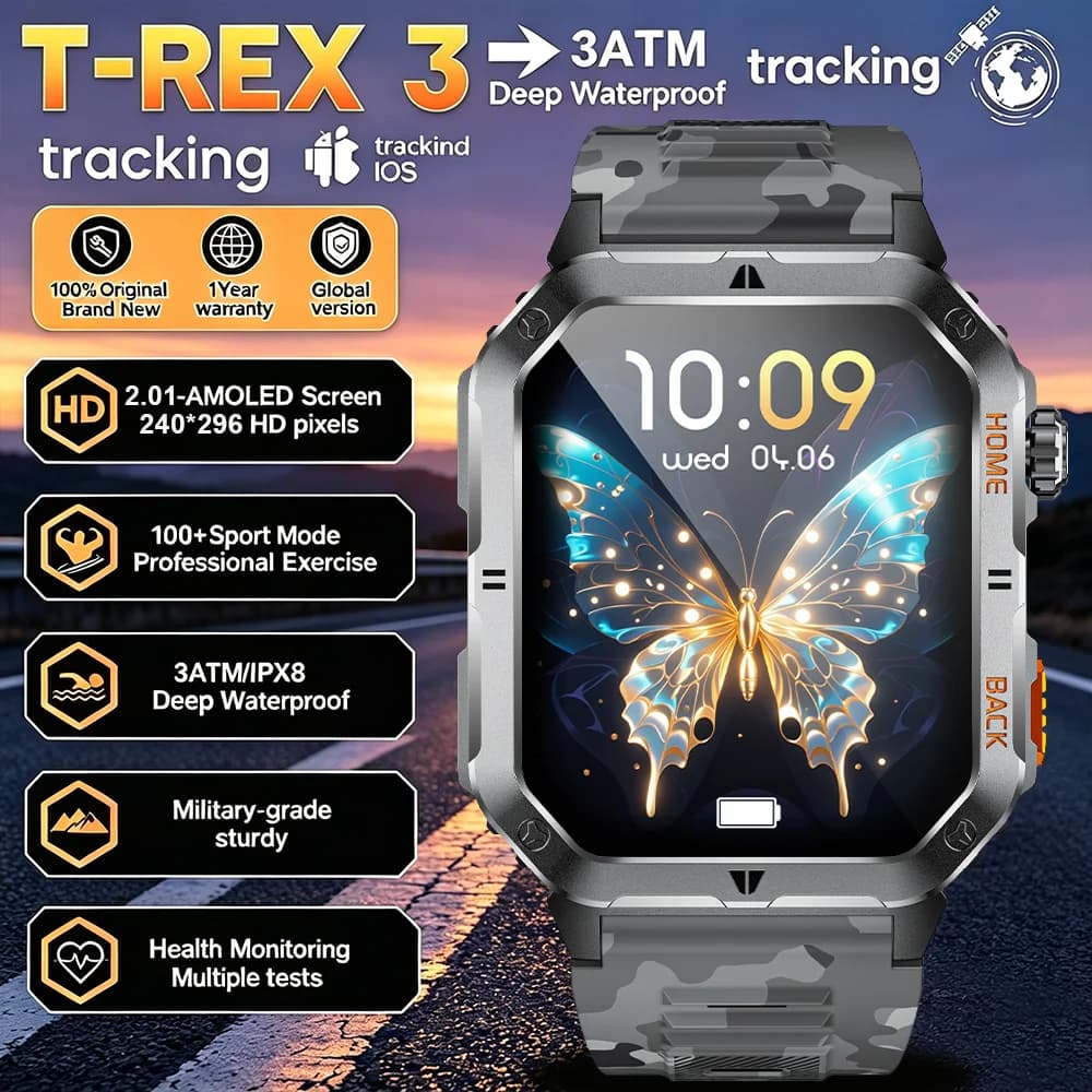 2026 New 1000mAh Battery Outdoor Sports Smart Watch 2.01 inch AMOLED HD Screen LED Flashlight Bluetooth Call Smart Watch For Men