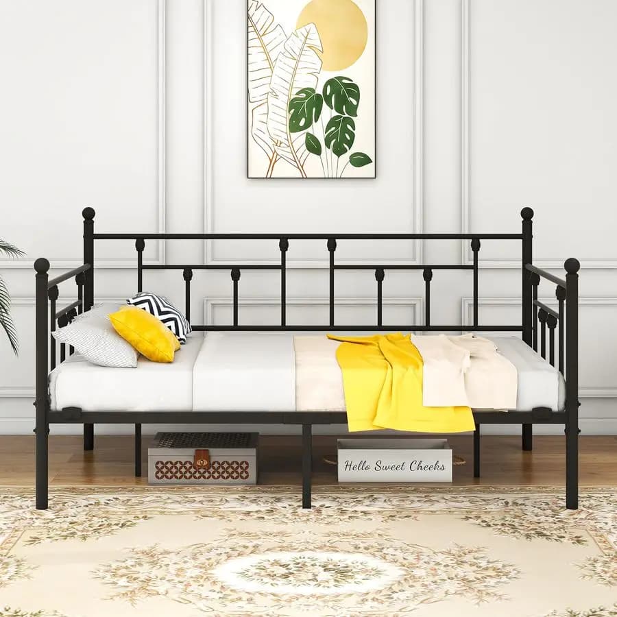 Struttura per Letto con Doghe in Acciaio, Arredamento con Base Multifunzionale per Materasso, Misura Singola, Colore Nero