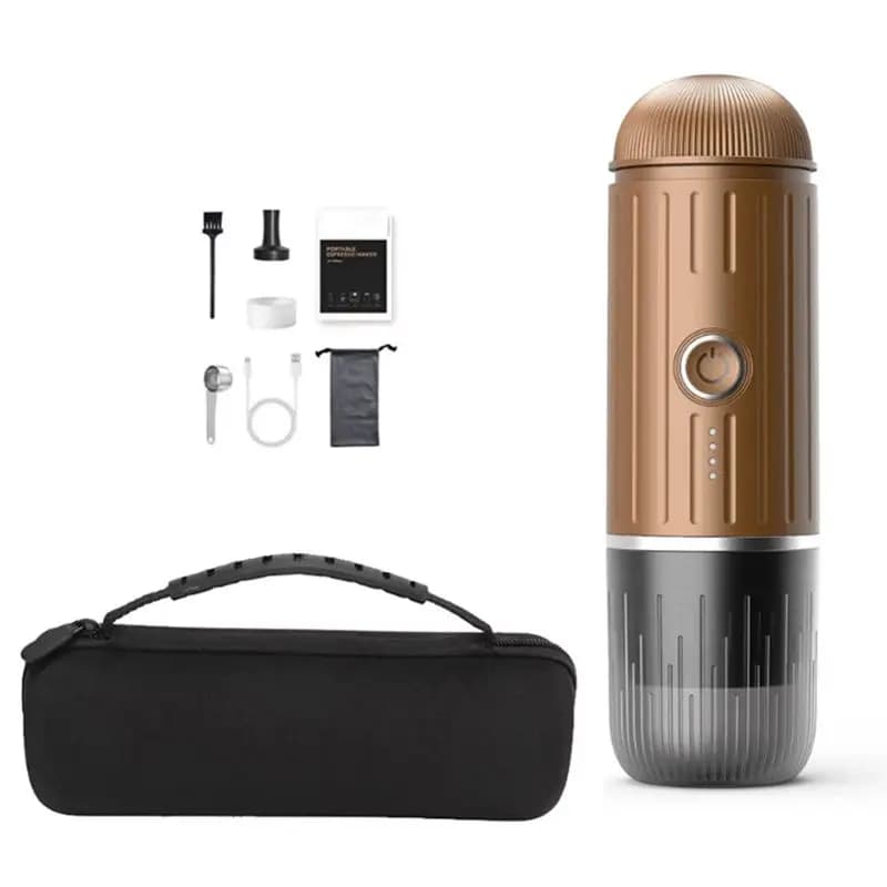 Essential Top 2 In 1 Electric Travel Espresso Portable Coffee Machine Compatible With Ground Coffee Small Large Capsules Brown