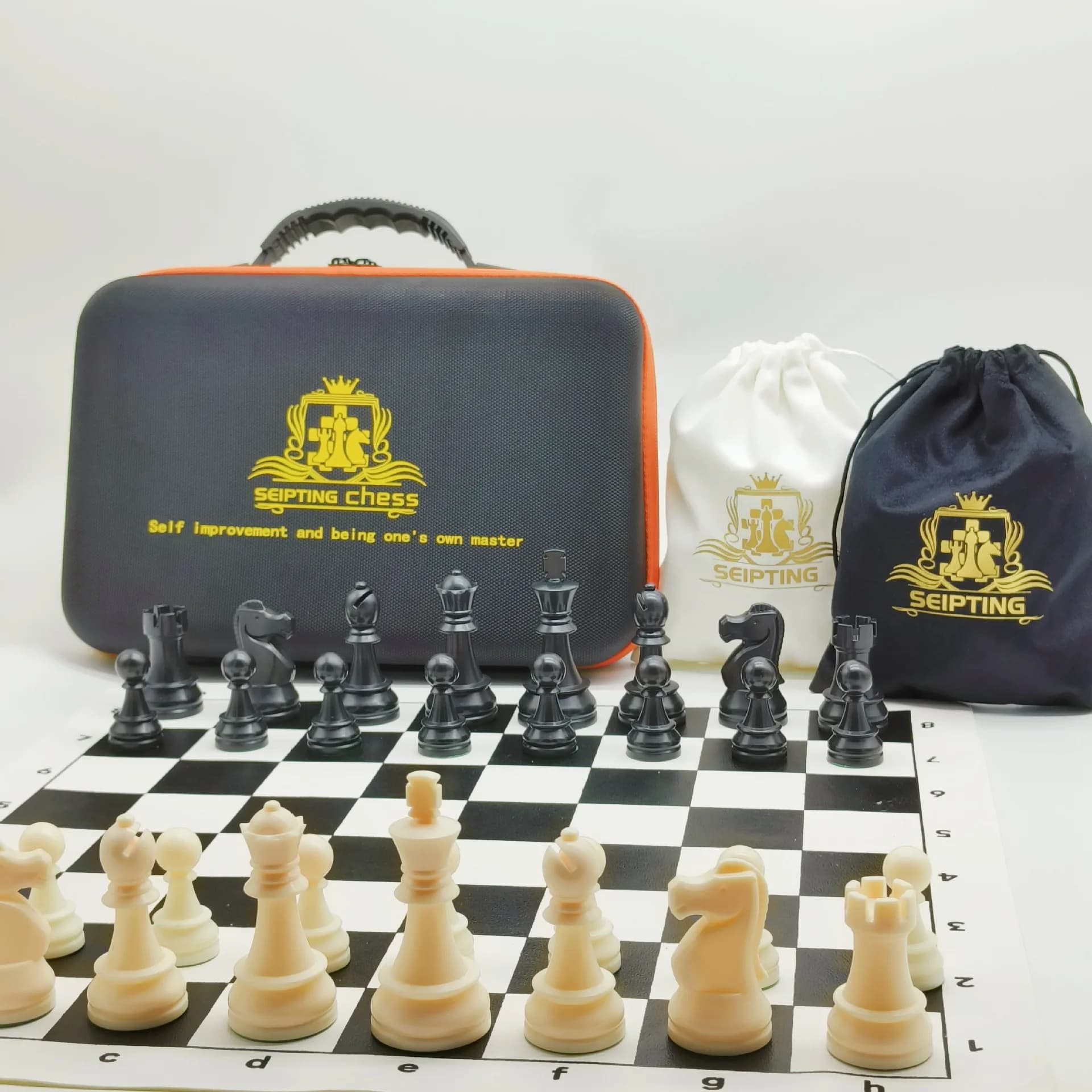 Premium International Chess Set Portable Tournament Size Weighted Chess Pieces Foldable Chess Board with Handheld Gift Bag
