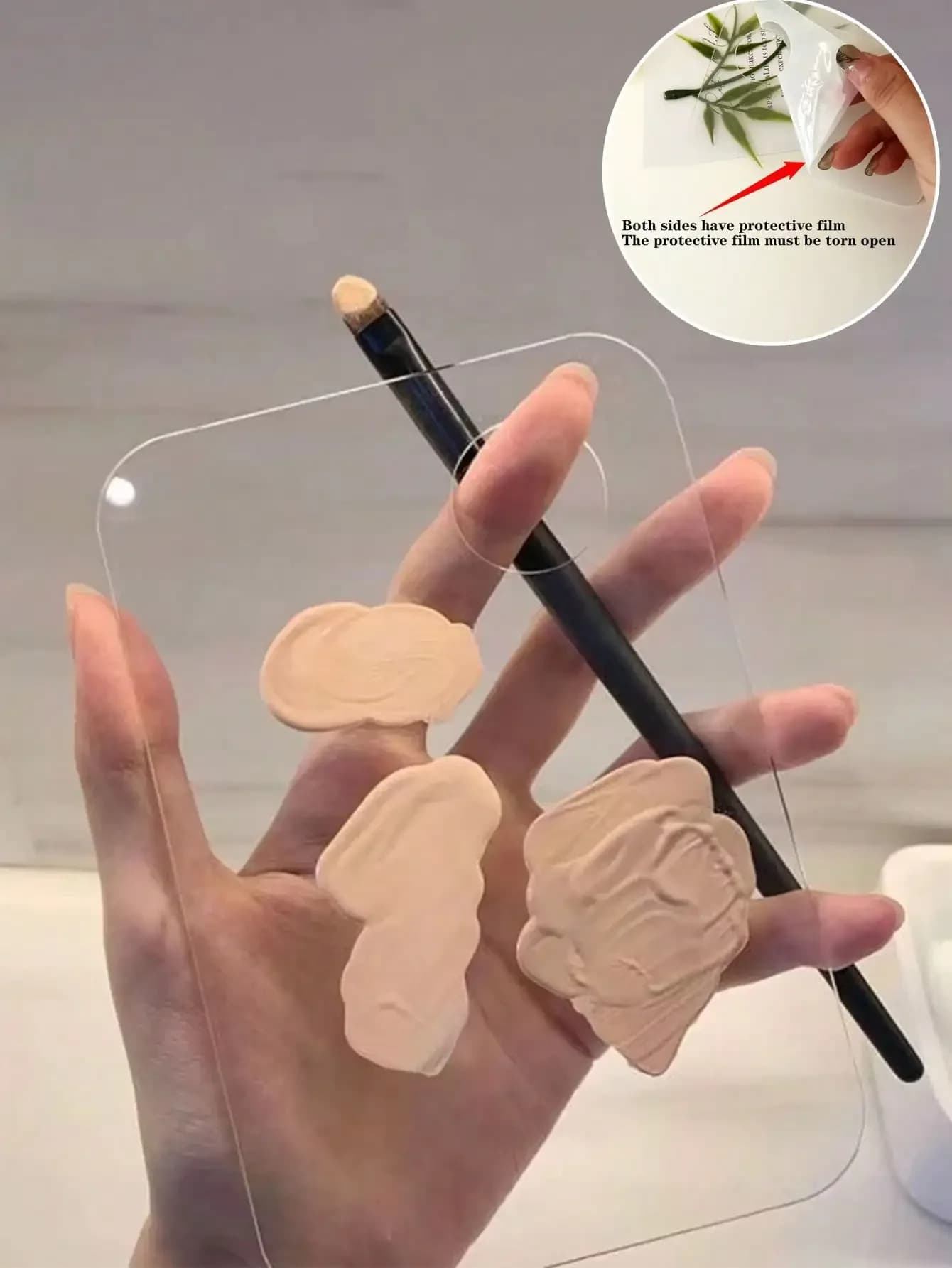 1 paletta trasparente per miscelare il trucco, vassoio minimalista in acrilico trasparente per miscelare il trucco, paletta igienica riutilizzabile per fondotinta