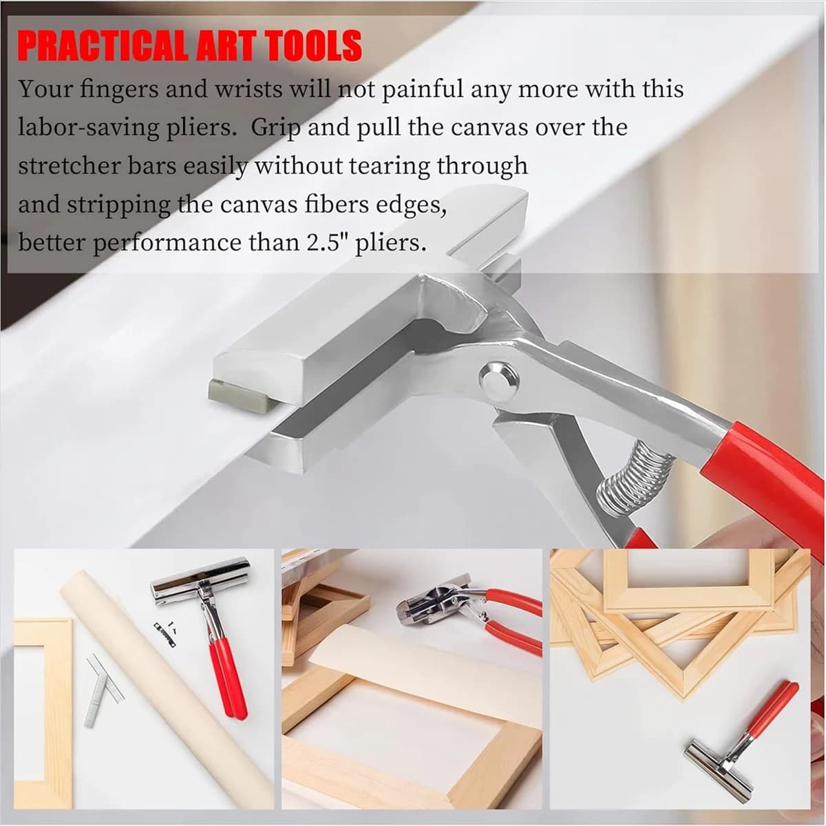 ABJS Duty Canvas Pliers and Staple Remover Set, Stainless Steel Anti- Canvas Stretching Pliers Stretcher with Spring