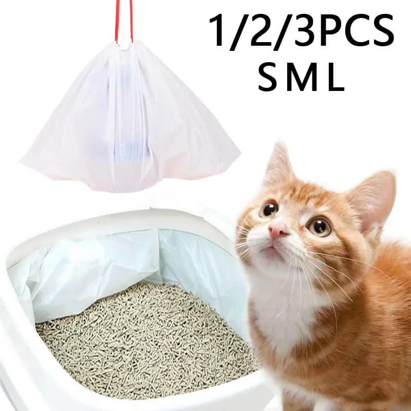 1/2/3 rotoli Sacchetti per lettiera usa e getta per gatti Sacchetti per rifiuti usa e getta per animali domestici con coulisse Sacchetti per lettiera portatile per gatti a pulizia rapida