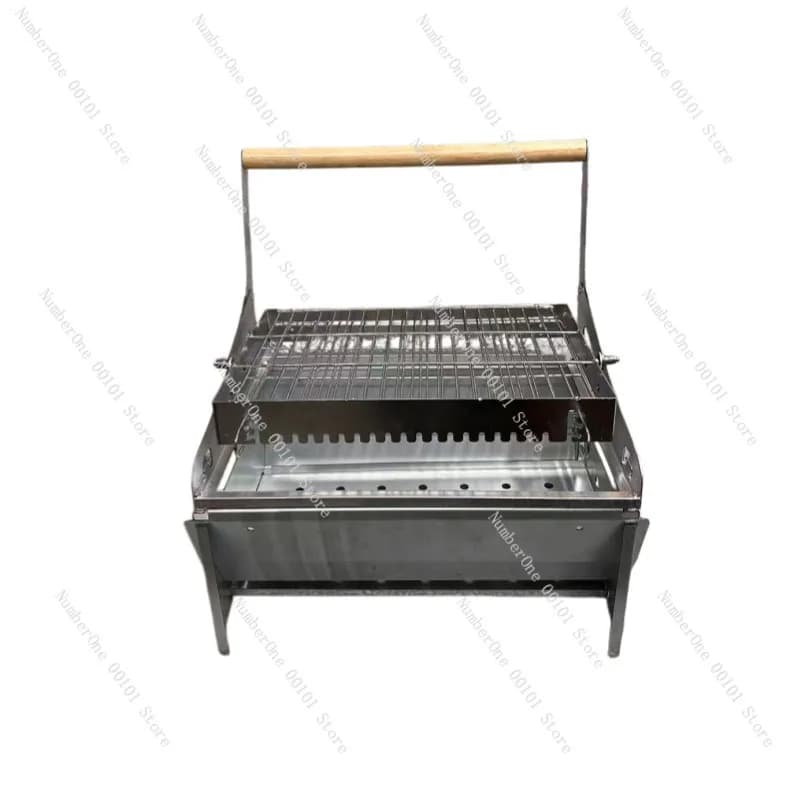 Griglia BBQ Portatile Girevole per Campeggio, Fornello da Esterno Smontabile Facile da Pulire, Girarrosto Rotante per Spiedini e Kebab di Carne