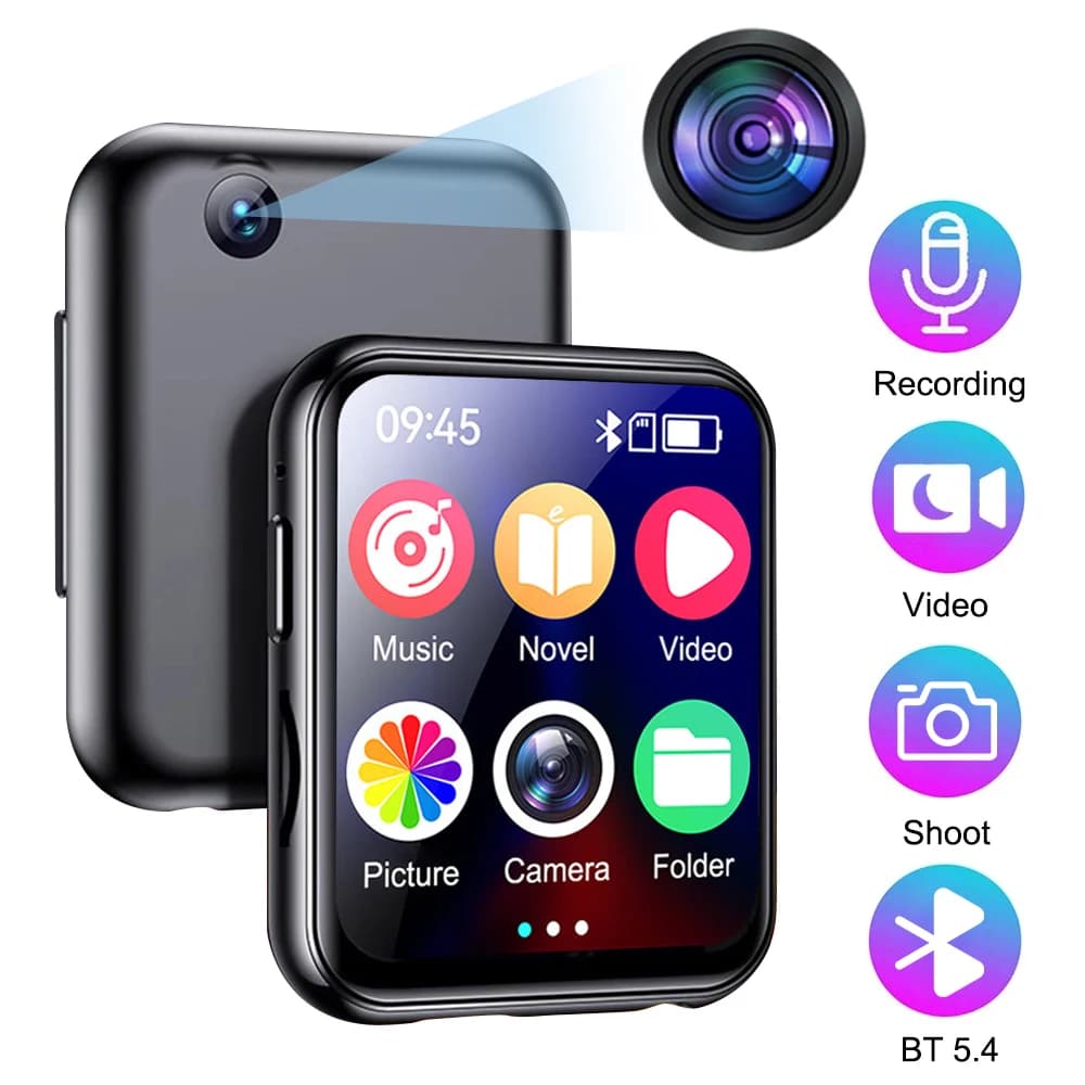 Lettore MP3 MP4 Bluetooth 5.4 da 16-128 GB con fotocamera Touch screen da 2 pollici MP3 con videocamera 720P/altoparlante Videoregistratore Radio FM