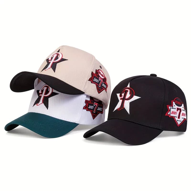 Cappellino da Baseball con Ricamo a Forma di Pentagramma con Lettera P, Cappello Snapback Hip Hop Unisex, Cappelli Trucker per Uomo e Donna, Cappelli da Sole per Esterni, Gorras