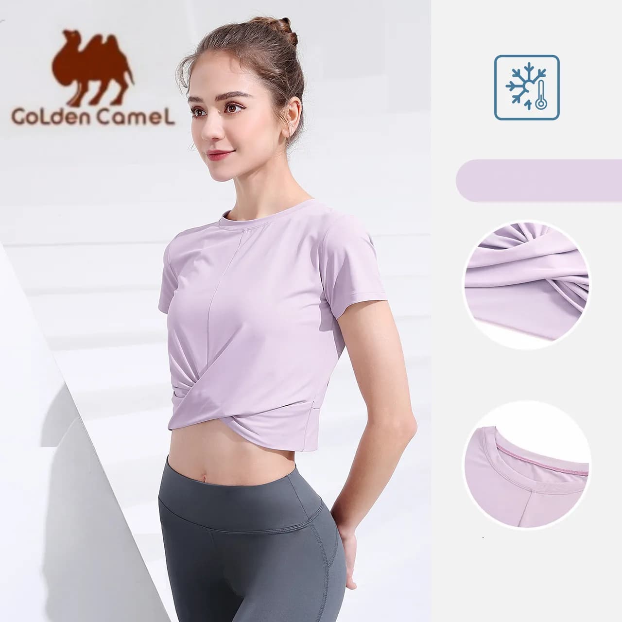 GOLDEN CAMEL T-shirt sportive da donna, sexy, per yoga, ad asciugatura rapida, per allenamento e corsa, da palestra