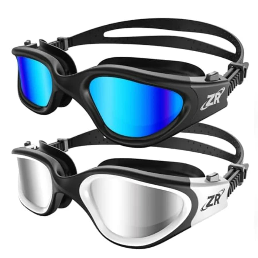 Swim Goggles for adult swimming, polycarbonate lens with polarized coating, black frame with gray tint, anti-fog and UV protect