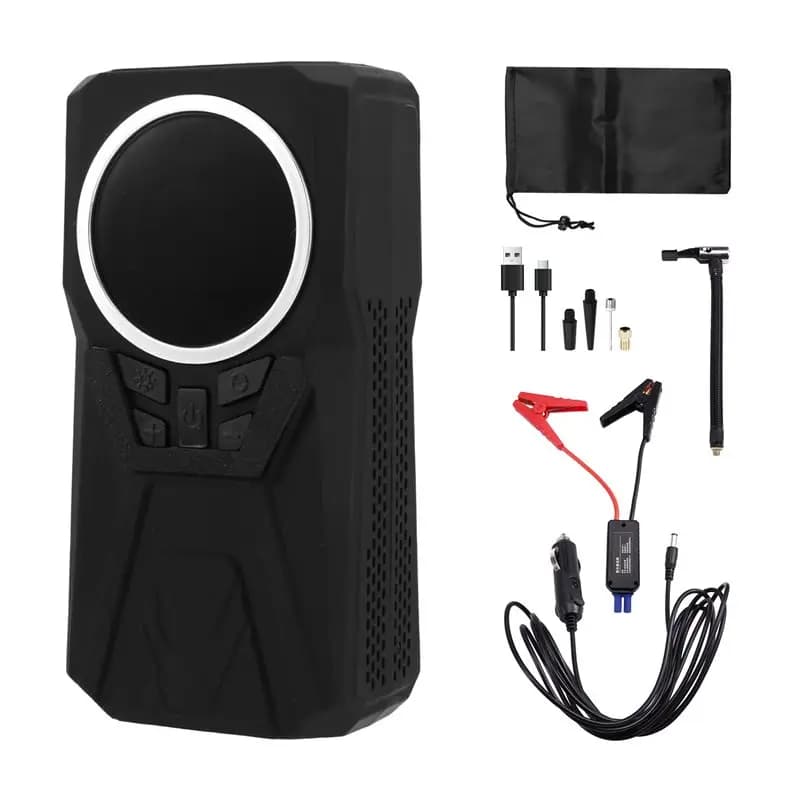 A82M- Avviatore di Emergenza per Auto con Batteria Ricaricabile, Compressore Portatile per Pneumatici, 5 Ugelli per Moto con Luce