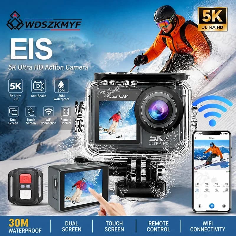 5K/4K Ultra HD Action Camera Anti-shake Dual IPS Touch Outdoor Sports Bicycle Motorcycles Helmet Video Recording Cameras