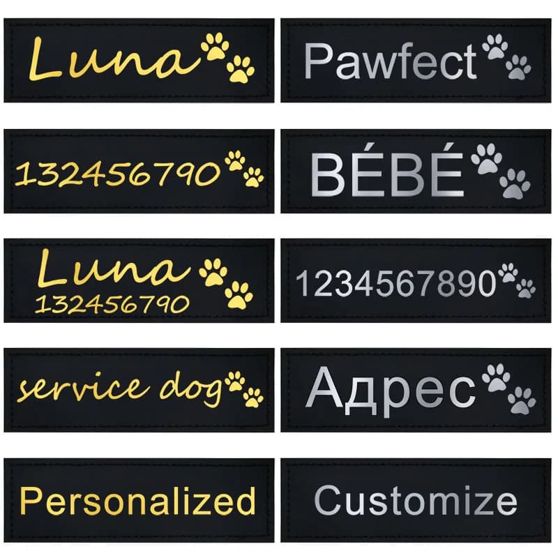 2 pezzi Toppe per targhette per cani Nome ID personalizzato Etichette personalizzate Adesivo per collare per imbracatura K9 Forniture personalizzate per animali domestici
