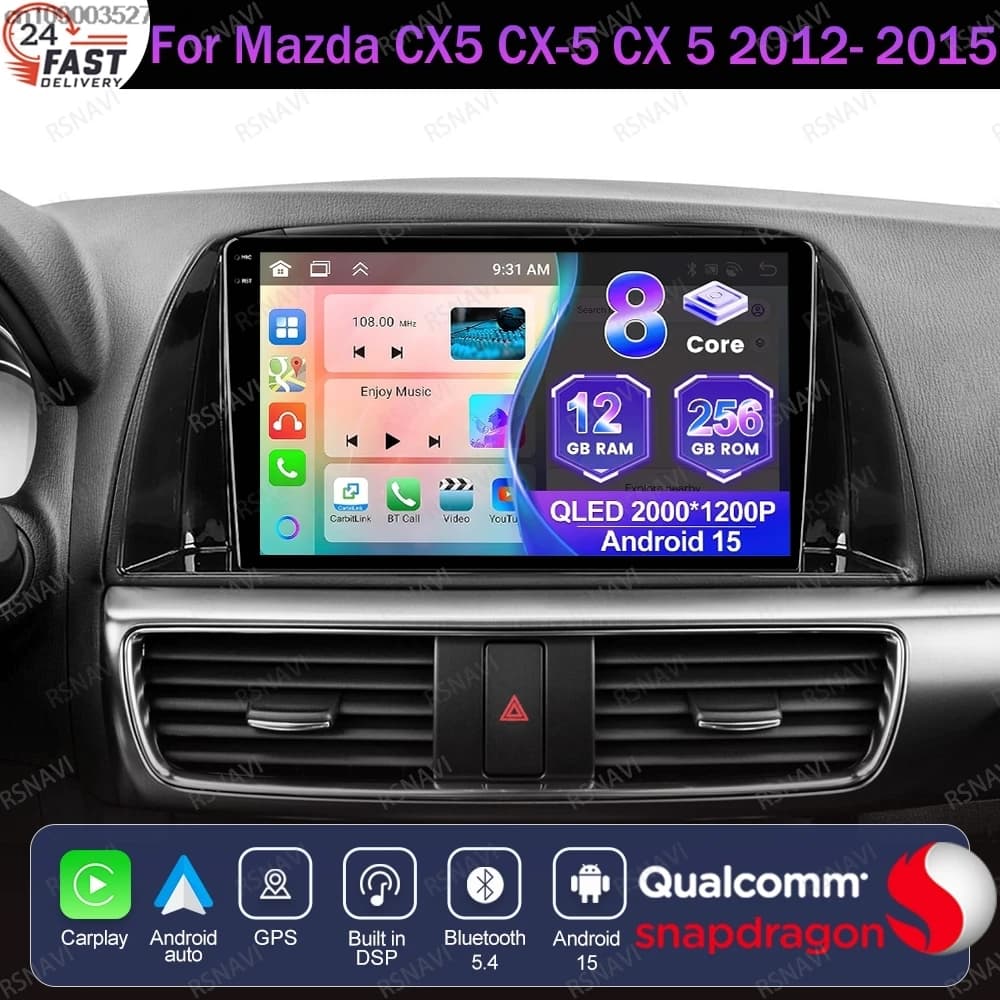 Android 15 For Mazda CX5 CX-5 CX 5 2012- 2015 Wireless Carplay Auto 4G LTE Autoradio Navigation Stereo 5G WIFI Qualcomm QLED DVD