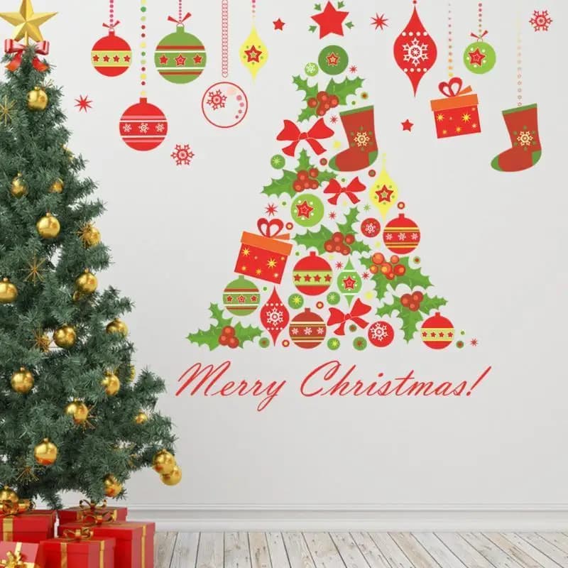Creative Christmas Wall Stickers Christmas Tree Wind Chime Window Self-adhesive Glass Stickers DIY Home Christmas Decorations
